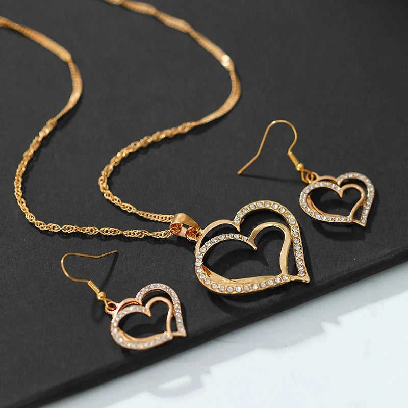 3-Piece Heart Jewelry Set for Women - Necklace & Earrings