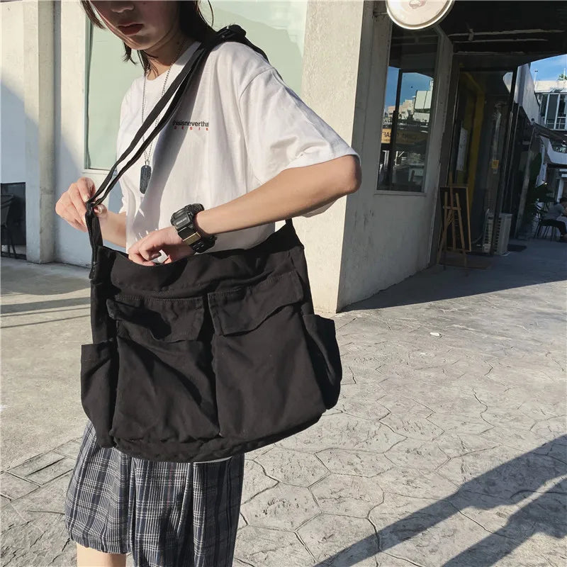 Vintage Canvas Shoulder Bag – Women’s Casual Crossbody Tote & Messenger Purse