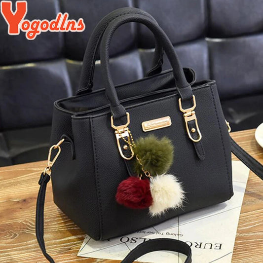 Yogodlns Women's Beaded Pendant Handbag - Embossed Shoulder Messenger Bag with Hairball Design