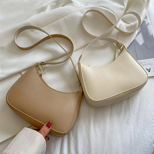 Women's Retro PU Leather Shoulder Bag - Solid Color Hobo Underarm Purse for Casual Style