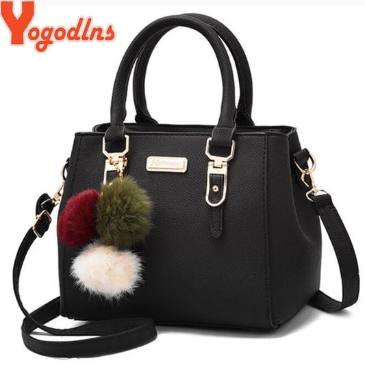 Yogodlns Women's Beaded Pendant Handbag - Embossed Shoulder Messenger Bag with Hairball Design