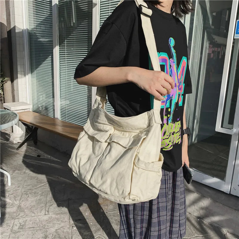 Vintage Canvas Shoulder Bag – Women’s Casual Crossbody Tote & Messenger Purse