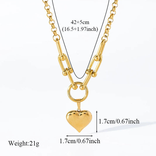 EILIECK 316L Stainless Steel Heart Pendant Necklace - 18K Gold Plated Waterproof Love Jewelry