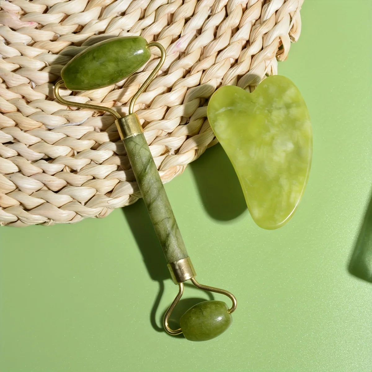 2-Piece Double Head Facial Roller & Gua Sha Set - Heart Shaped Massage Tools