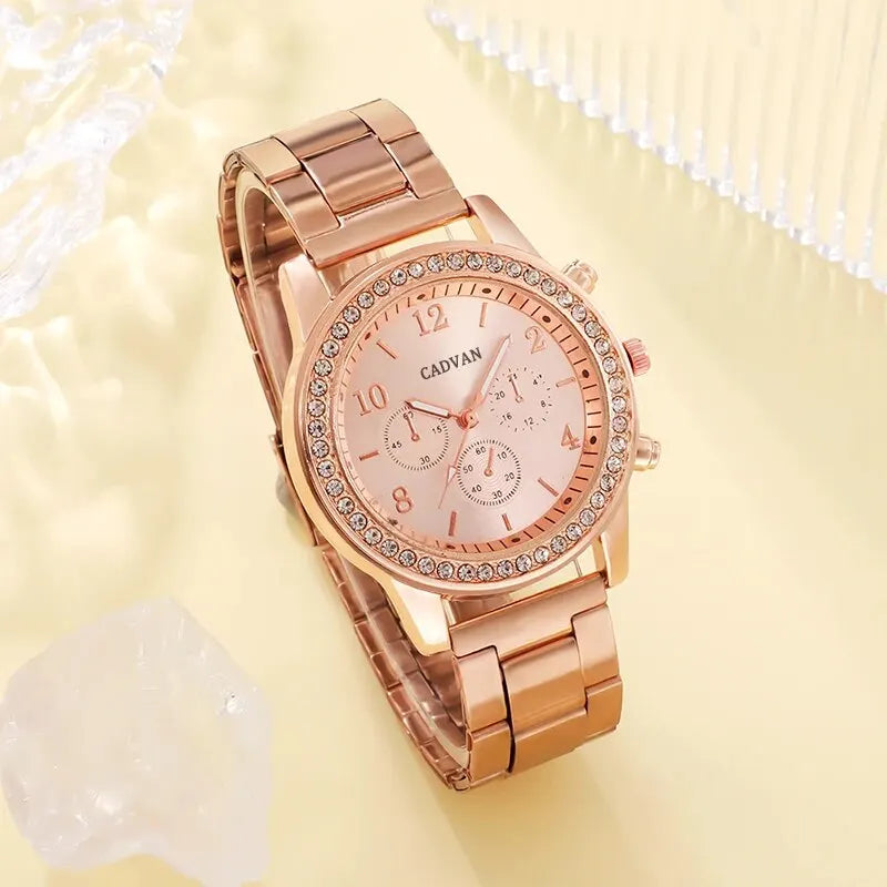 Conjunto de 6 piezas de joyería y reloj en oro rosa: accesorios de lujo para mujer