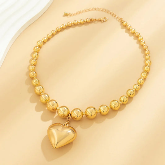 Trendy CCB Ball Beaded Heart Pendant Choker Necklace - 2025 Fashion Jewelry for Women