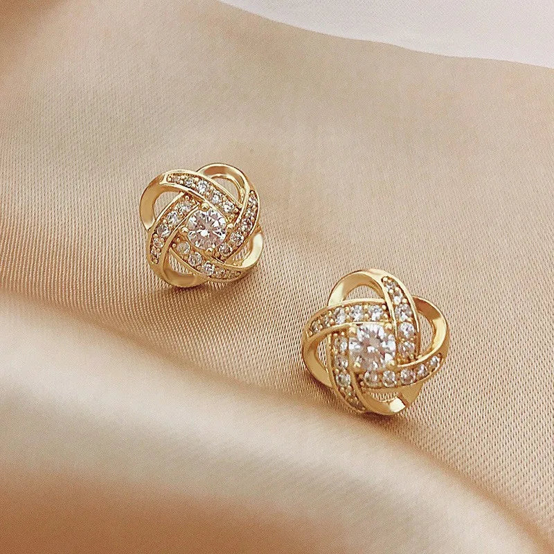 Elegant Zircon Cross Stud Earrings - Hollow Geometric Design