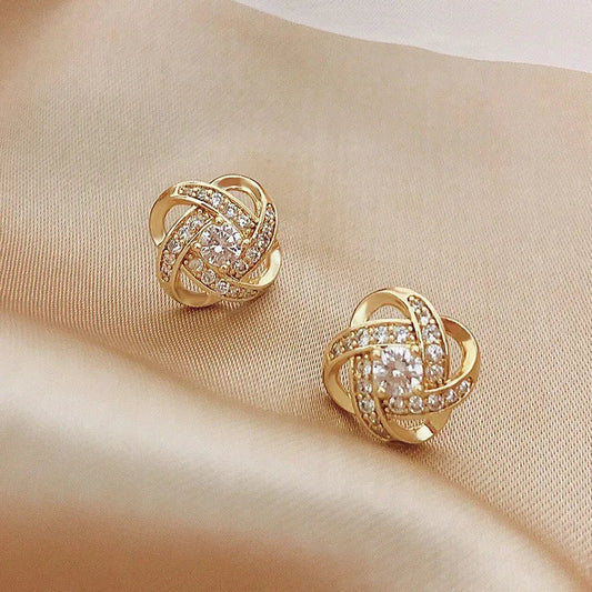 Elegant Zircon Cross Stud Earrings - Hollow Geometric Design