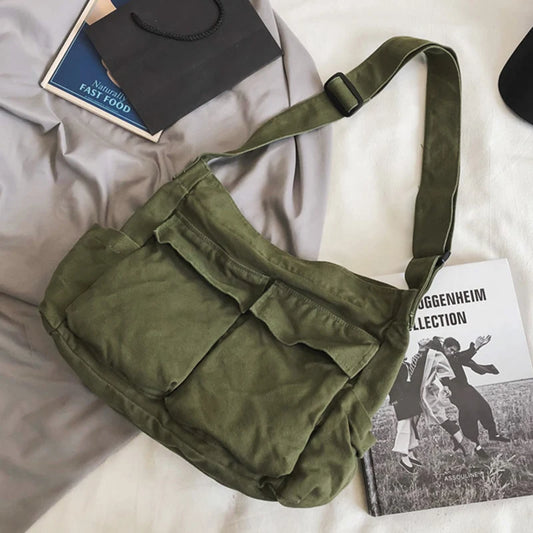 Vintage Canvas Shoulder Bag – Women’s Casual Crossbody Tote & Messenger Purse