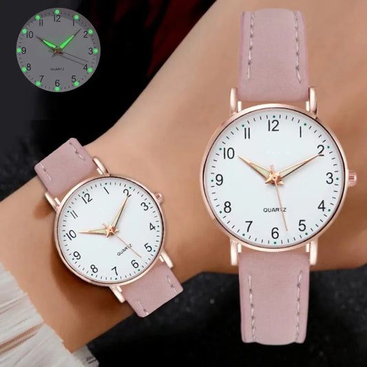 Elegante reloj con correa de cuero para mujer: reloj analógico de cuarzo de moda.