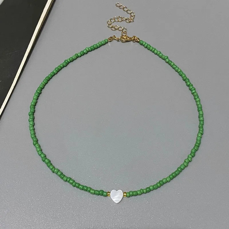 Nature-Inspired Shell & Heart Choker Necklace - Colorful Glass Beads Spring/Summer Jewelry Gift