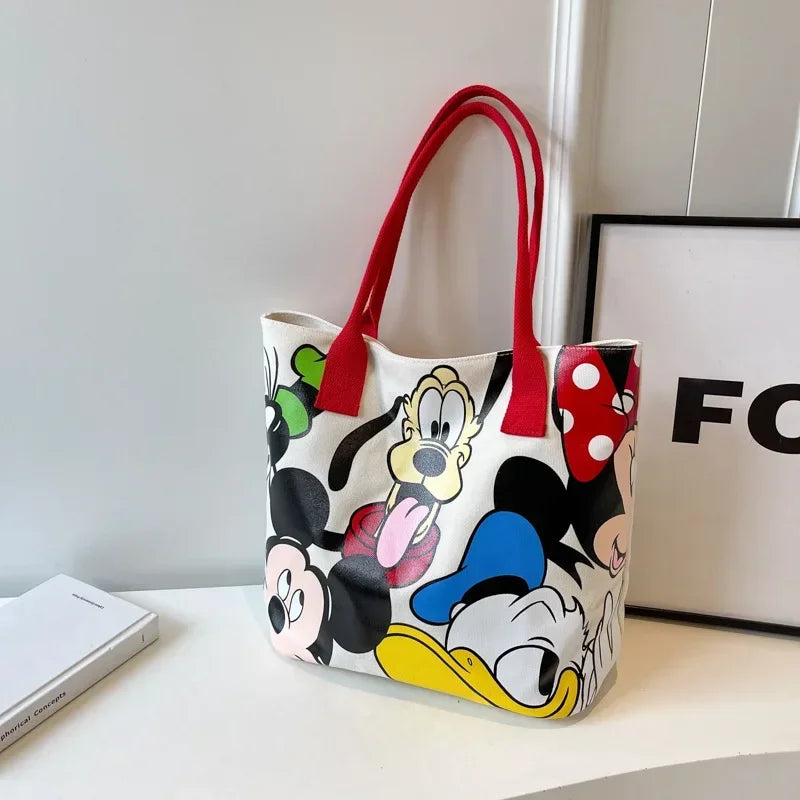 Cartoon Mickey Mouse Canvas Tote Bag – Large Capacity Shoulder Bag for Women & Students