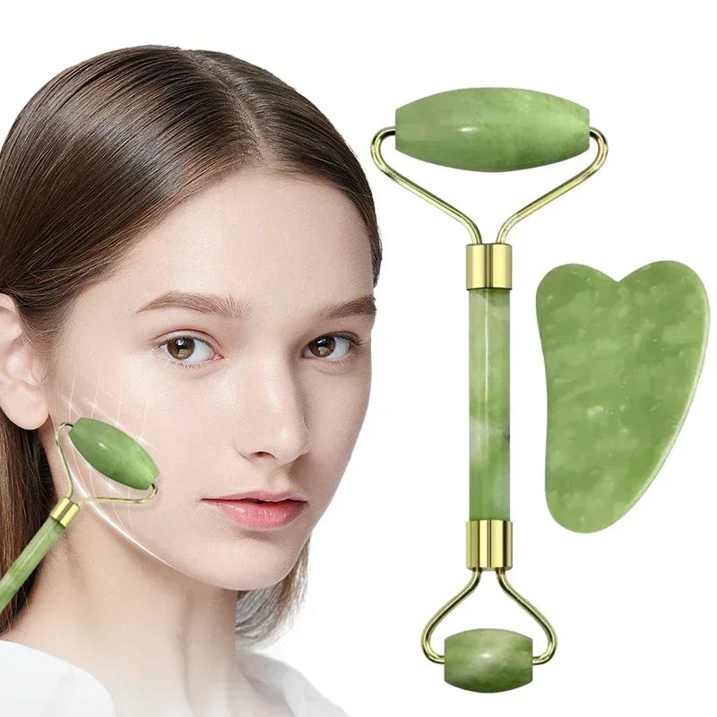 Ensemble de 2 rouleaux à double tête pour le visage et Gua Sha - Outils de massage en forme de cœur
