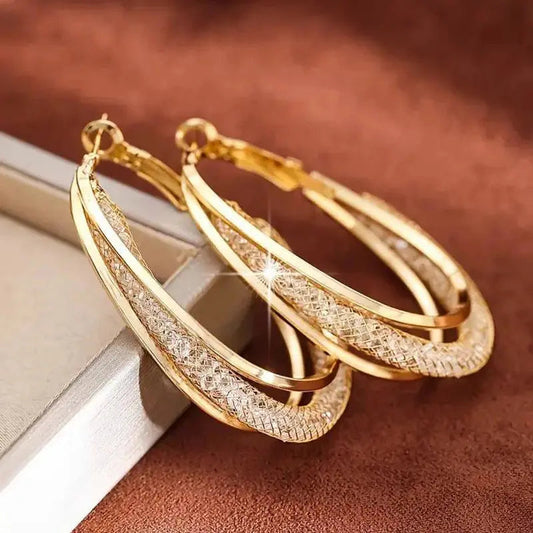 Earrings: Gold & Silver Twisted Hoop Earrings with Crystals