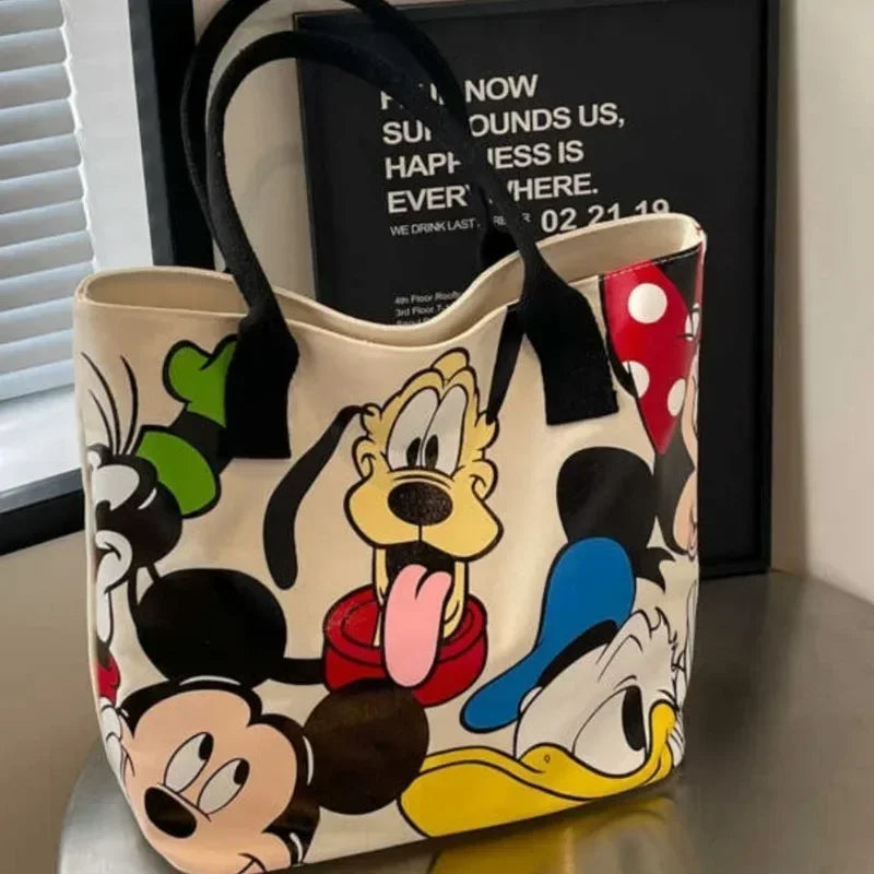 Cartoon Mickey Mouse Canvas Tote Bag – Large Capacity Shoulder Bag for Women & Students