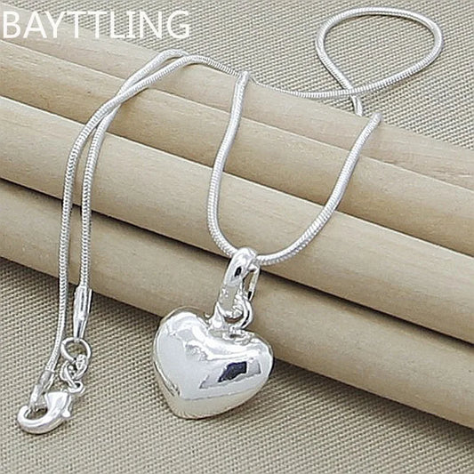 Luxury 925 Sterling Silver Solid Heart Necklace - 18-24" Adjustable Snake Chain for Women