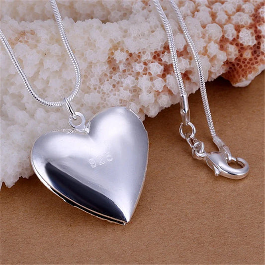 925 Sterling Silver Photo Frame Pendant Necklace – Adjustable 18-24" Snake Chain Wedding Jewelry