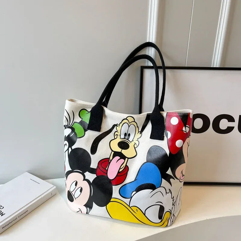 Cartoon Mickey Mouse Canvas Tote Bag – Large Capacity Shoulder Bag for Women & Students