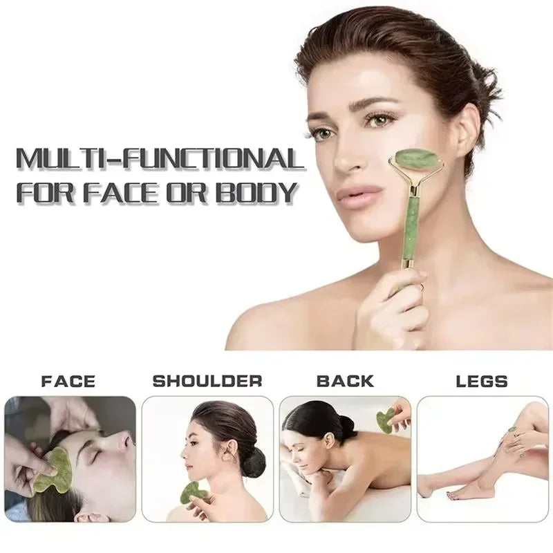 Ensemble de 2 rouleaux à double tête pour le visage et Gua Sha - Outils de massage en forme de cœur