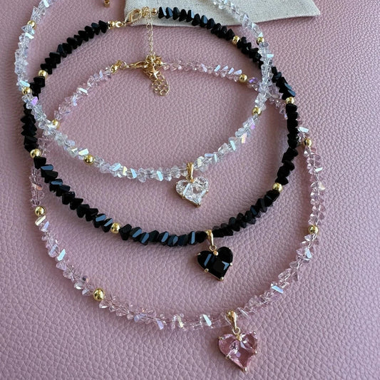 Vintage Baroque Zircon Heart Pendant Necklace – Boho Geometric Crystal Chain Jewelry for Women