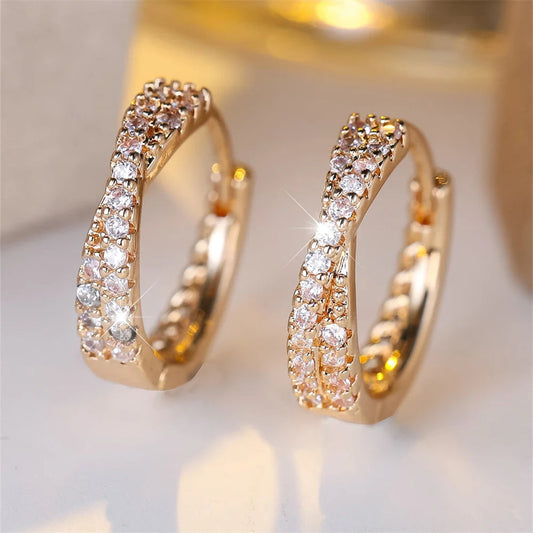 White Zircon Crossed Hoop Earrings - Vintage Gold/Silver Wedding Jewelry