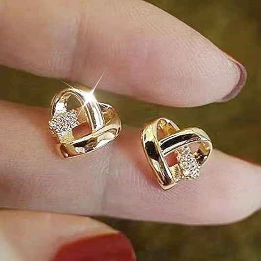 Huitan Eternity Love Earrings – Heart Studs for Women (Silver/Gold)