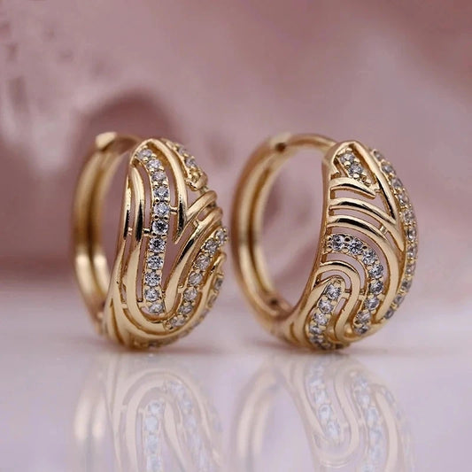 Fashion Gold Geometric Hoop Earrings - Hollow Zircon Wedding Jewelry