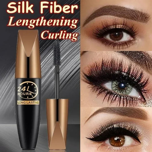 5D Waterproof Mascara – Lengthening & Volumizing Black Silk Fiber Formula