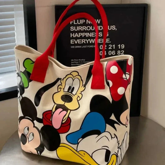 Cartoon Mickey Mouse Canvas Tote Bag – Large Capacity Shoulder Bag for Women & Students
