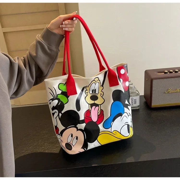 Cartoon Mickey Mouse Canvas Tote Bag – Large Capacity Shoulder Bag for Women & Students