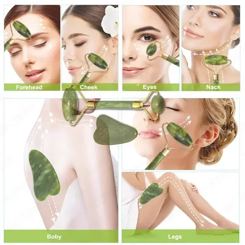 2-Piece Double Head Facial Roller & Gua Sha Set - Heart Shaped Massage Tools