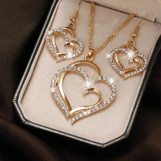 3-Piece Heart Jewelry Set for Women - Necklace & Earrings