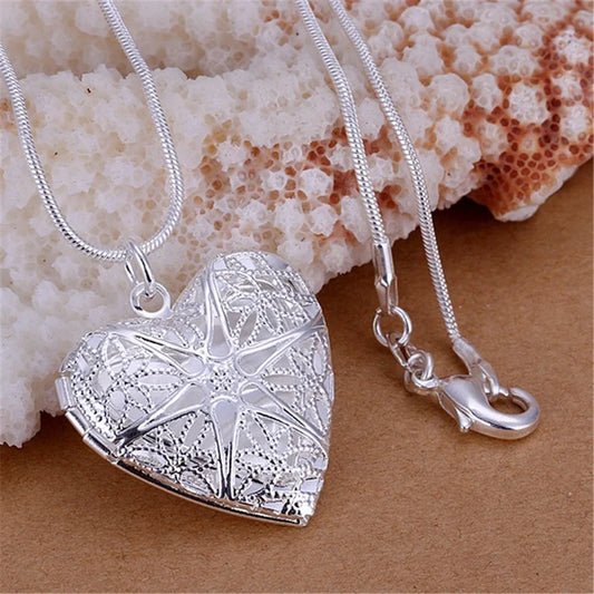 925 Sterling Silver Photo Frame Pendant Necklace – Adjustable 18-24" Snake Chain Wedding Jewelry