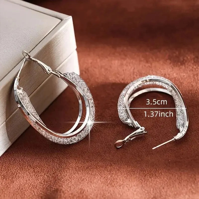 Earrings: Gold & Silver Twisted Hoop Earrings with Crystals