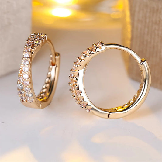 White Zircon Crossed Hoop Earrings - Vintage Gold/Silver Wedding Jewelry